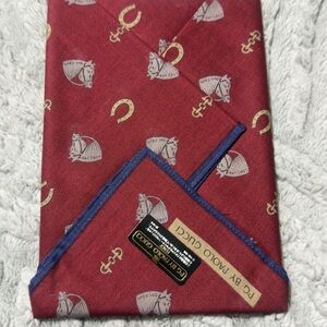Paolo Gucci Red and Blue Horse Motif Pocket Square